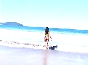 Yummy brunette gets her pussy and asshole fucked on the beach till sticky cum taking.