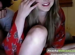 Horniest Blonde 19yo Teen strips and friend chats on webcam
